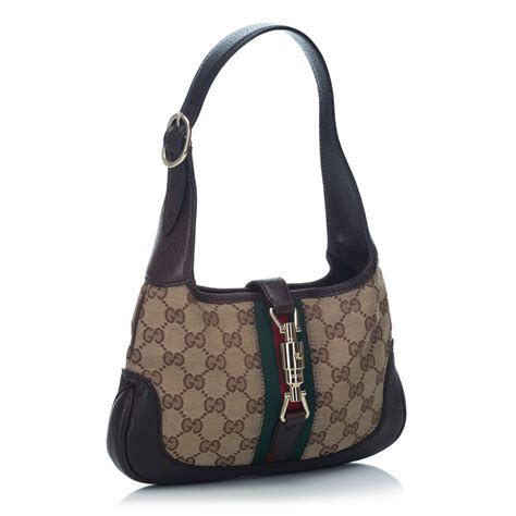 Gucci Vintage Guccissima Web Canvas Jackie Shoulder Bag Marrone