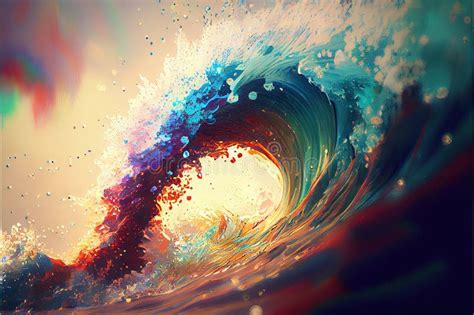 Vibrant Rainbow Color Tidal Wave Splashing In Contemporary Abstract Art