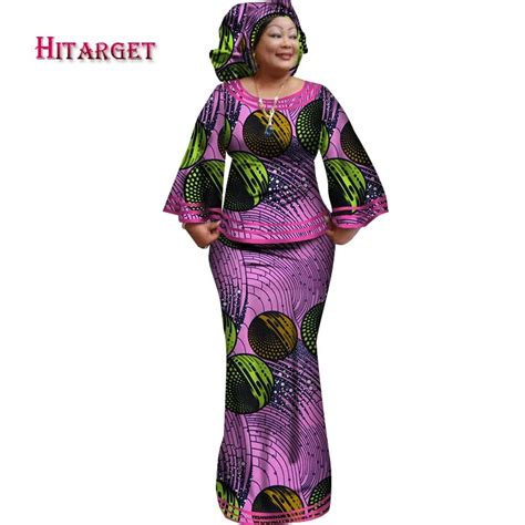 Hitarget 2019 New African Loose Kanga Dresses For Women Dashiki Traditional Cotton Top Skirt Set