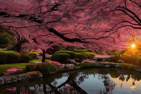 Cherry Blossoms In A Japanese Garden Graphic By EifelArt Studio