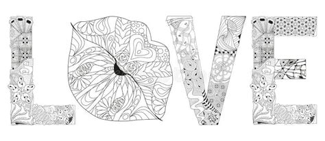 Word Love With Lips Silhouette Vector Decorative Zentangle Object For