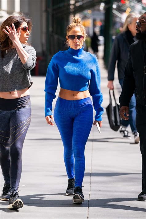 Jennifer Lopez Shows Off Her Abs In A Blue Crop Top With Matching Leggings While Heading To Gym