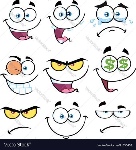 Cartoon Funny Face With Expression 1 Collection Vector Image