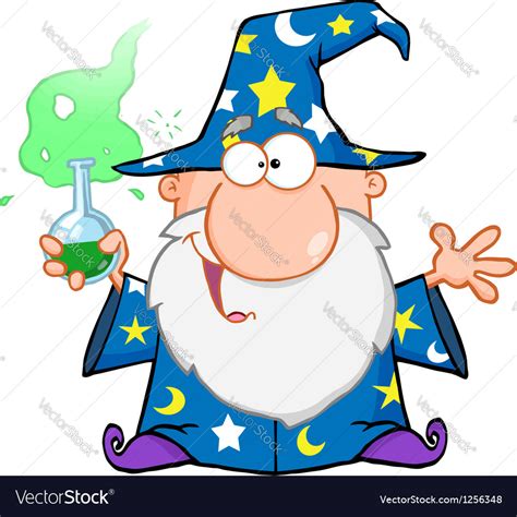 Crazy Wizard Holding A Green Magic Potion Vector Image