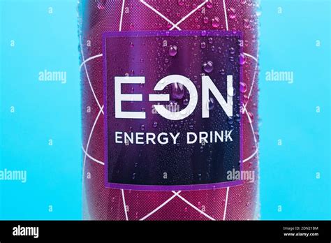Tyumen Russia December 10 2020 Eon Energy Drink Logo Close Up In