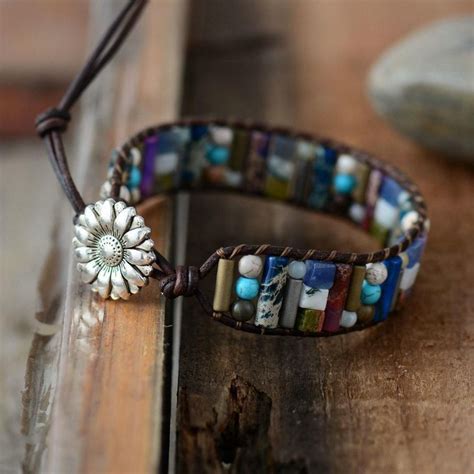Handmade Bohemian Bracelet Leather Wrap Bracelet Semi Precious Stone