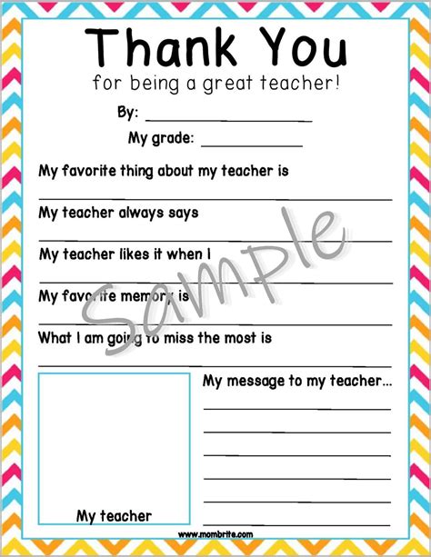 Free Thank You For Being A Great Teacher Printable Mombrite