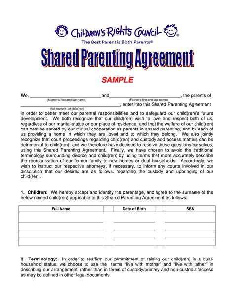 Shared Parenting Agreement How To Draft A Shared Parenting Agreement