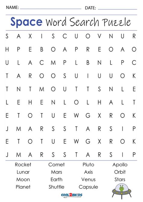 Printable Space Word Search Cool2bkids