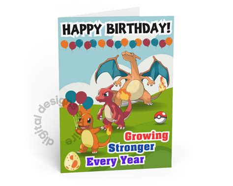 Pokemon Birthday Card Printable Charmander Birthday Card Etsy