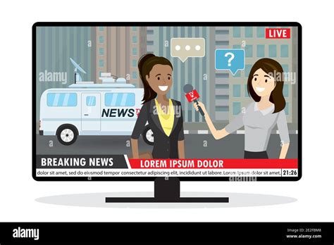 Female Television Reporter With Microphone Interviews Business Womantv Breaking News On Tv