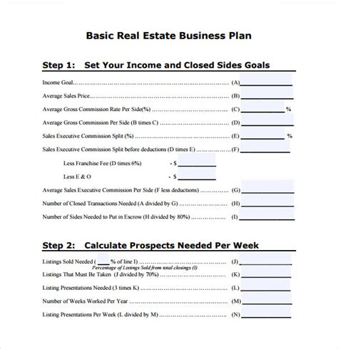 Printable Real Estate Business Plan Template Printable Templates