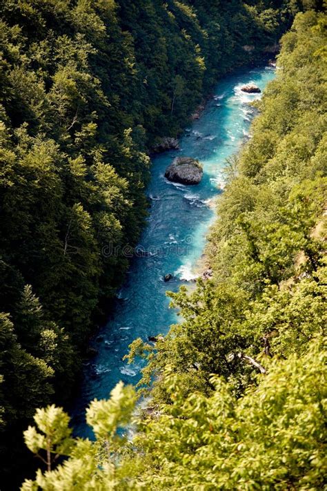 Turquoise Mountain River Flows In A Mountain Canyonaerial View Stock