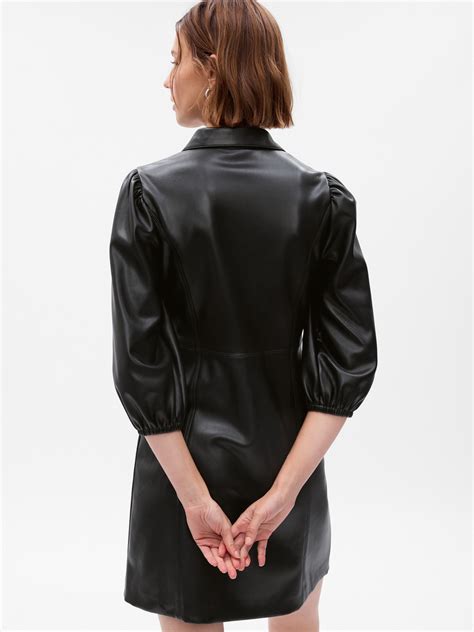 Puff Sleeve Vegan Leather Mini Dress Gap