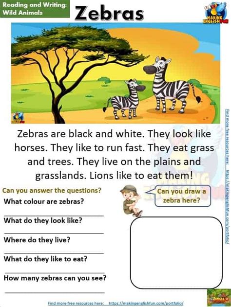 Wild Animals Animals Reading Comprehension Worksheets Kindergarten And