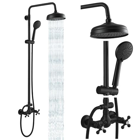 Buy Exposed Shower Faucet Set Matte Black 8 Rain Shower With Abs Handheld Shower Spray 2 Double