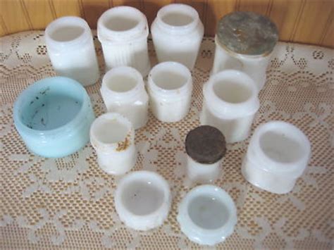 Vintage milk jars are essential for a variety of home uses, be it in kitchens to store food items or nurseries to store crayons and other stationery. Old Glass Bottles Lot Of 13 White Milk Glass Jars ...