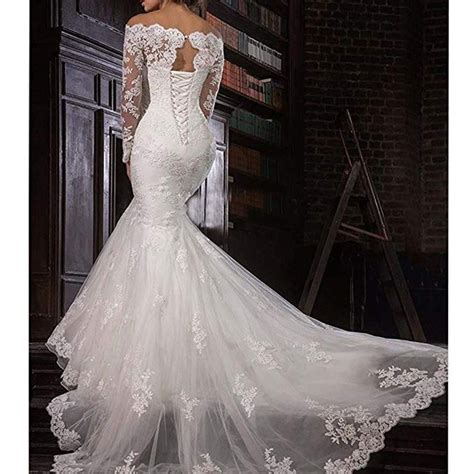 Off The Shoulder Wedding Dresses Long Sleeves Lace Mermaid Wedding Dresses Ball Gown For Bride