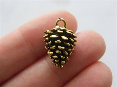2 Pine Cone Charms Antique Gold Tone L408 Etsy Pinecone Charm