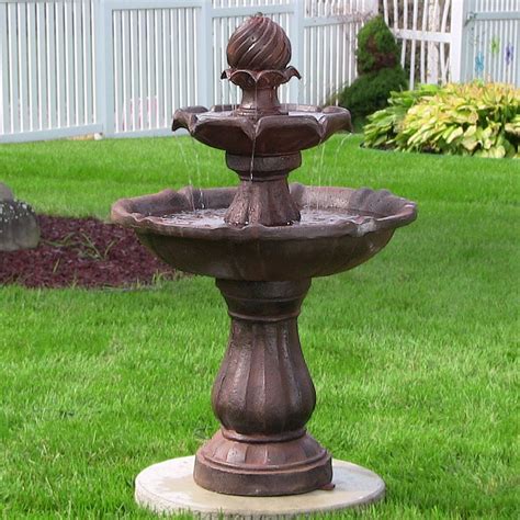 Sunnydaze 2 Tier Solar Outdoor Water Fountain With Battery 35 Rust