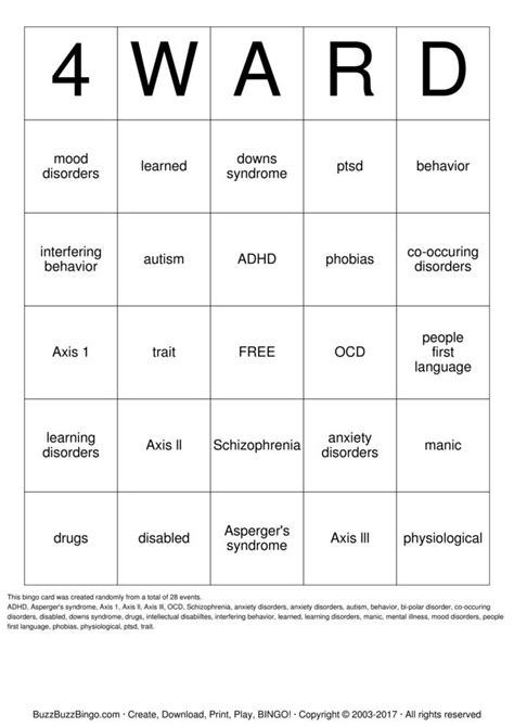 Previously, the manual used by health professionals when. 4WARD Bingo Cards to Download, Print and Customize!