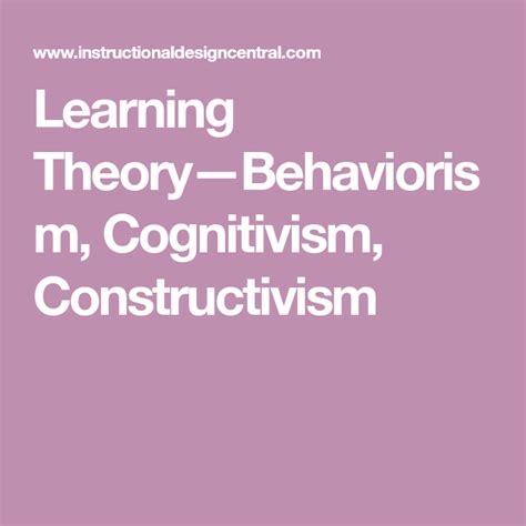 Learning Theory—behaviorism Cognitivism Constructivism Instructional