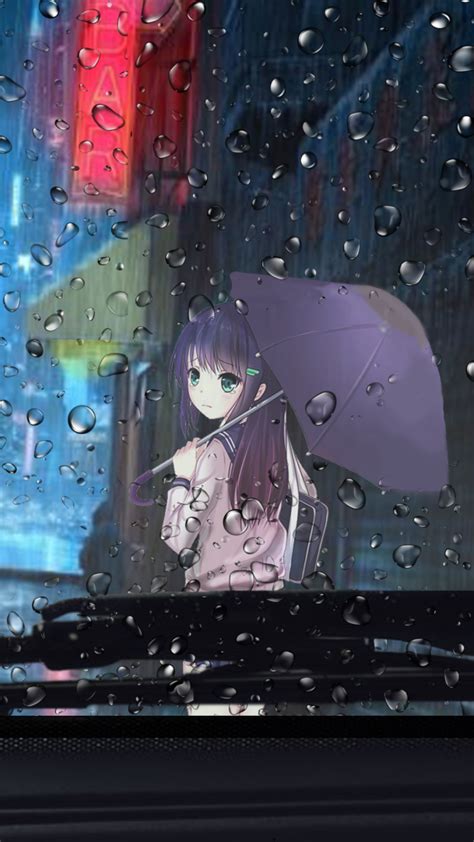 Anime Girl On Rainy Mobile Abyss