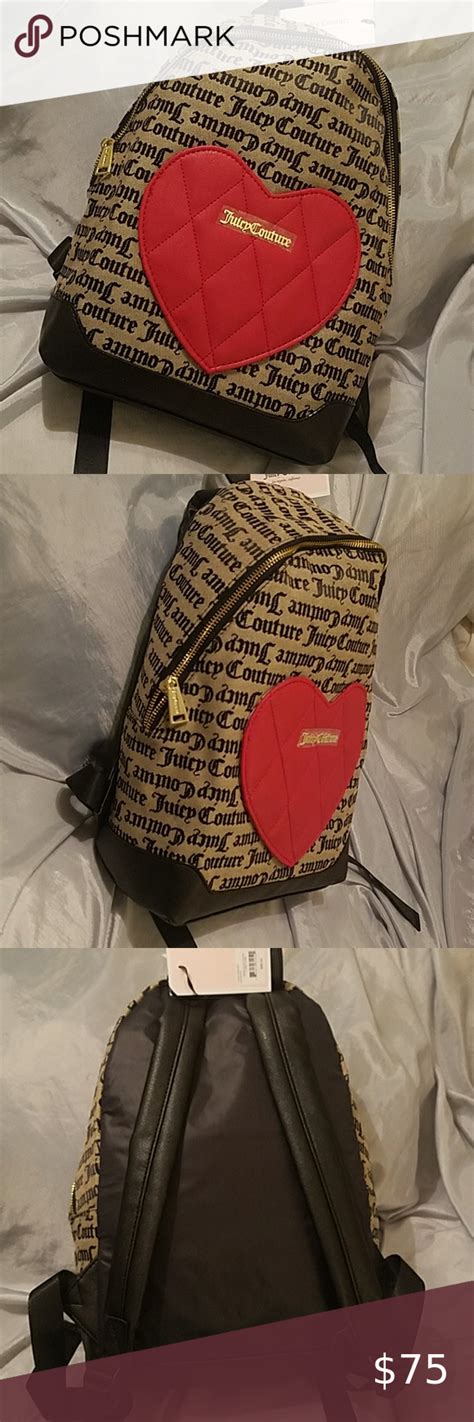 Juicy Couture Heart Breaker Backpack Nwt Beige Black Gothic Red Heart
