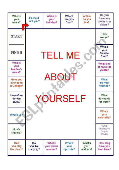 Tell Me About Yourself Board Game Esl Worksheet By Teachergenki