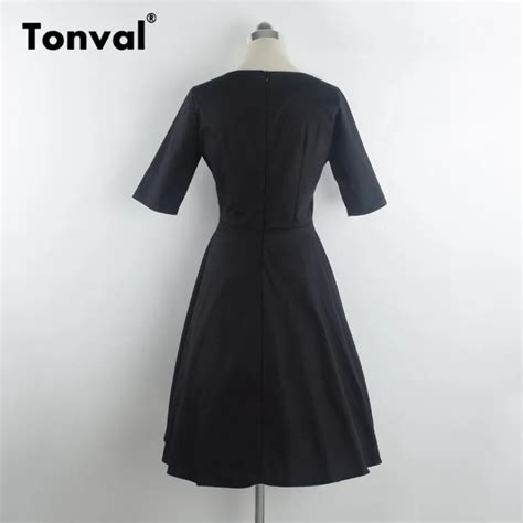 Tonval Autumn Dress Vintage Women Half Sleeve Embroidery Floral Dress