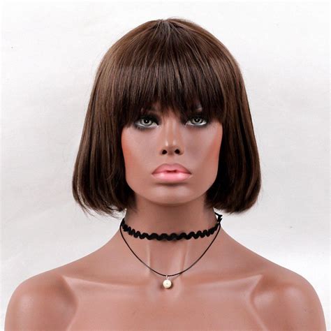 2018 Neat Short Bang Straight Bob Synthetic Wig Flax In Synthetic Wigs