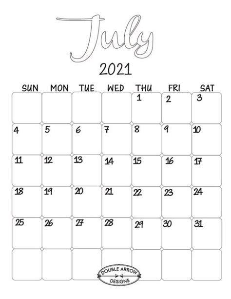 July 2021 Calendar Printable Inspiring And Free Double Arrow Designs