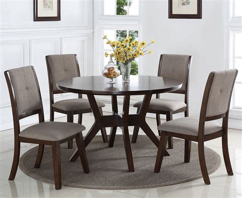 Transitional Dining Room Set 5pc Round Table Shape Fabric Seat Back
