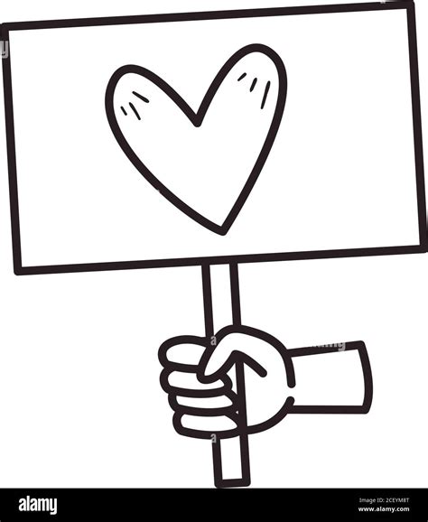 Black Hand Holding Heart On Banner Board Line Style Icon Design Of