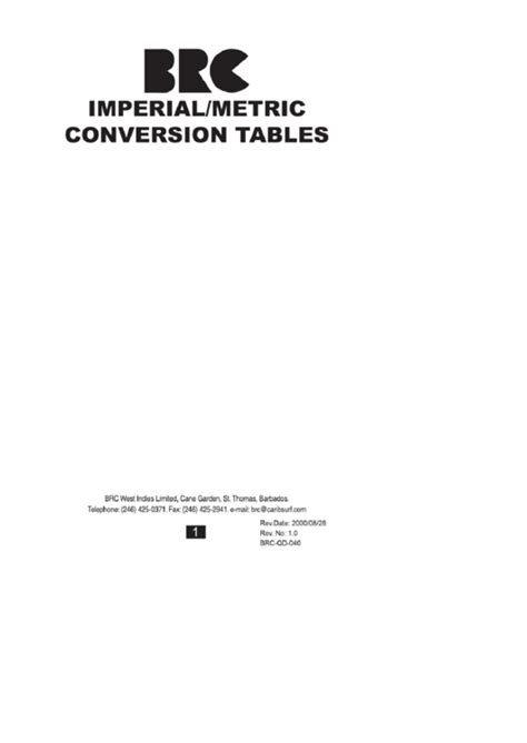 Imperialmetric Conversion Tables Printable Pdf Download
