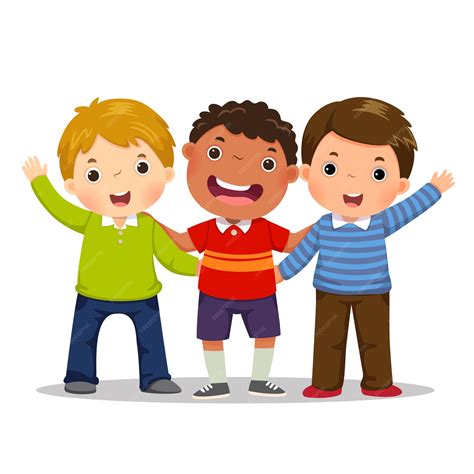 Premium Vector Group Of Three Happy Boys Standing Together