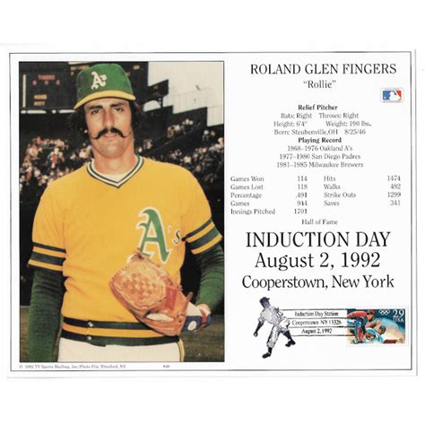 Rollie Fingers Oakland Athletics 1992 Hall Of Fame Induction 8x10 Photocard With Induction Day