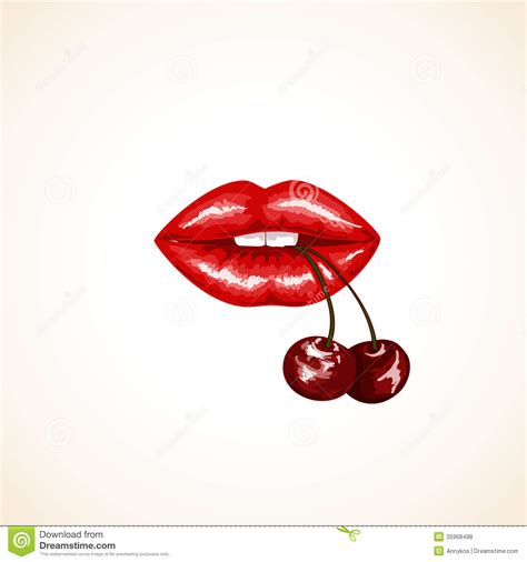 Illustration Of Woman Lips With Cherries Stock Vector Illustration Of