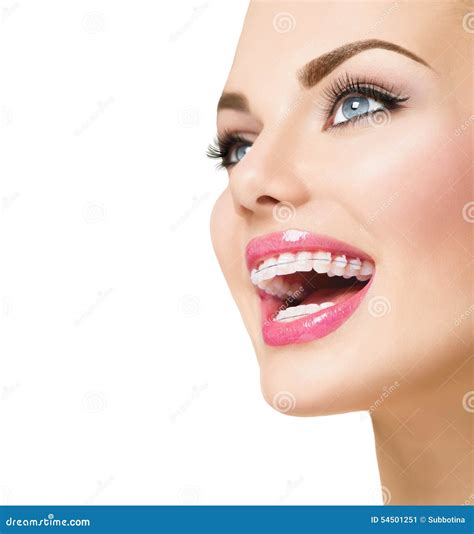 Woman Smiling With Ceramic Braces On Teeth Stock Image Image 54501251
