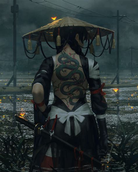 Female Ninja Character Digital Wallpaper Warrior Fantasy Art Samurai