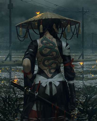 Samurai Warrior Fantasy Sword Ninja Female Digital