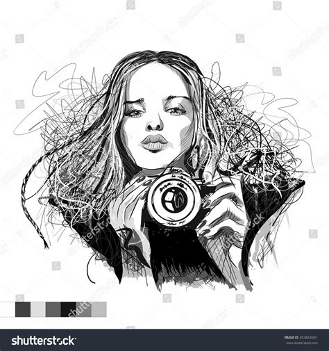 art vector black white illustration girl image vectorielle de stock libre de droits