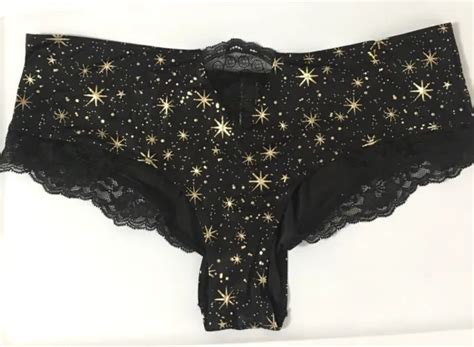 Victorias Secret Very Sexy Black Gold Stars Cheeky Panty Micro Lace Inset Silky 2423 Picclick