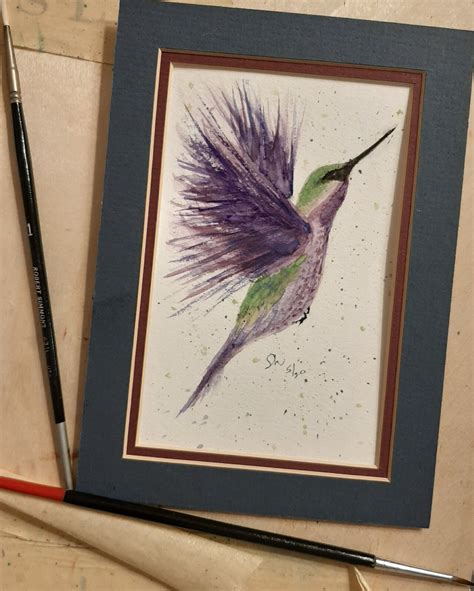 Violet Green Hummingbird Flights Of Fancy Original Watercolor Etsy Uk