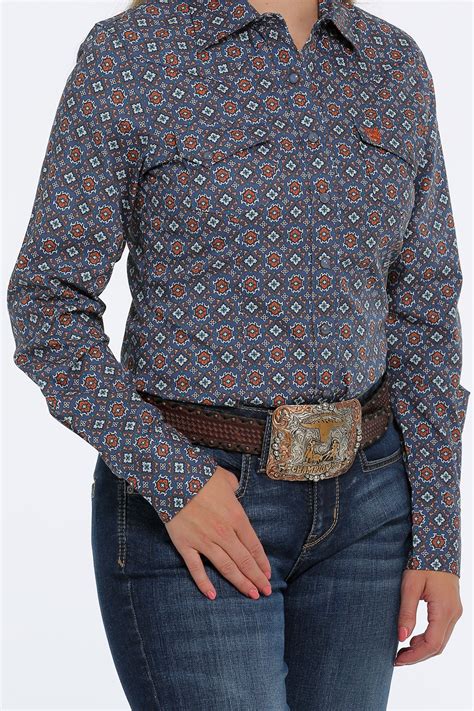 cinch jeans women s button down western shirt blue orange cream