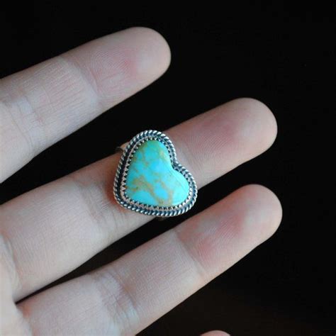 Size Turquoise Heart Ring Sterling Silver Turquoise Etsy