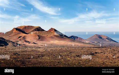 Scenic Timanfaya Lanzarote Volcanic Landscape Canary Islands Stock