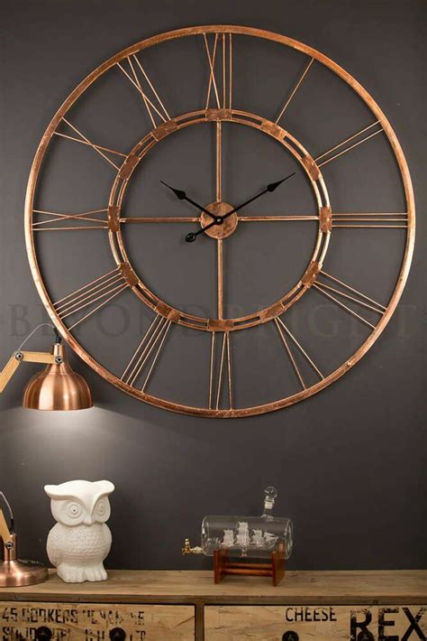 Metal Skeleton Vintage Wall Clock Big Copper Home Decor Clocks Décor