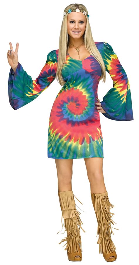 Groovy Gal Tye Dye Womens Costume Swirl Hippie 60s 70s Halloween Adult