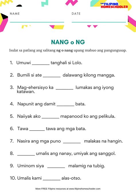 Nang O Ng Free Filipino Worksheets — The Filipino Homeschooler